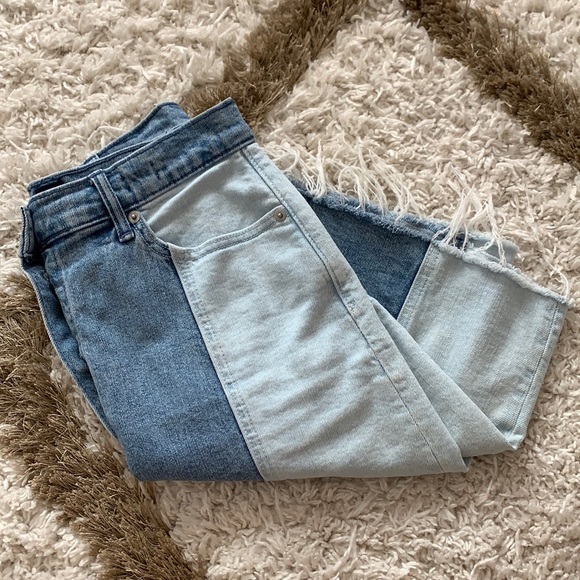 Two tone color block frayed denim skirt - Picture 2 of 5